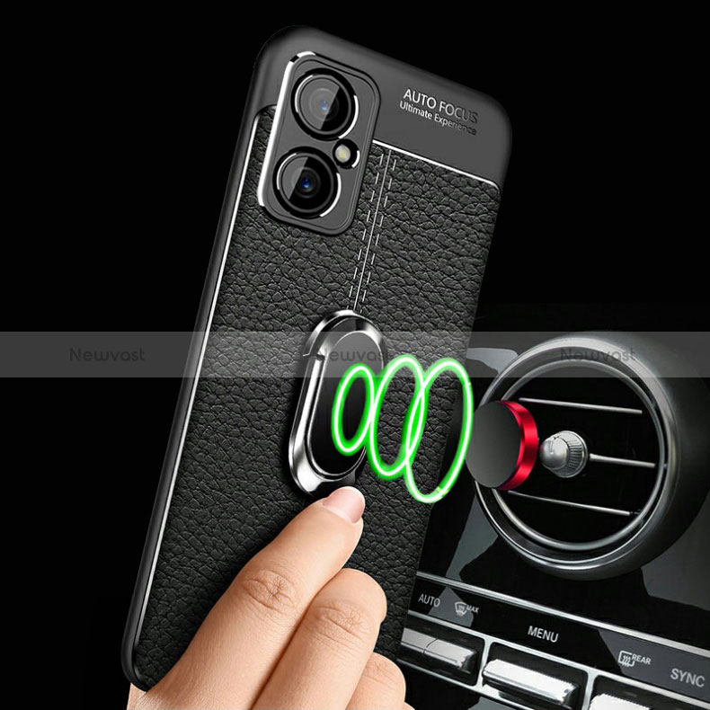 Soft Silicone Gel Leather Snap On Case Cover with Magnetic Finger Ring Stand for Xiaomi Poco M4 5G