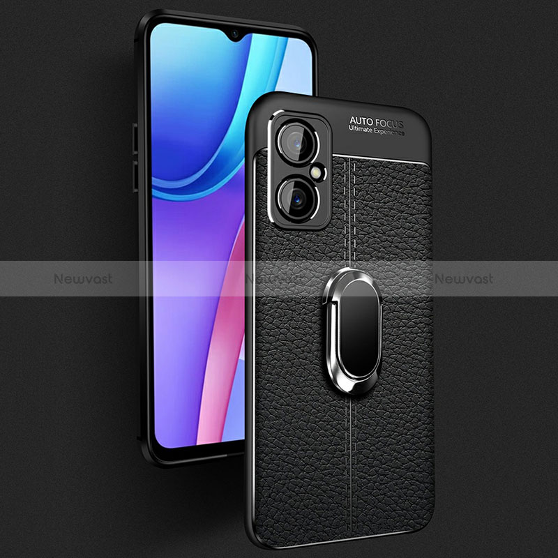 Soft Silicone Gel Leather Snap On Case Cover with Magnetic Finger Ring Stand for Xiaomi Poco M4 5G