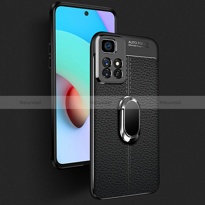 Soft Silicone Gel Leather Snap On Case Cover with Magnetic Finger Ring Stand for Xiaomi Poco M4 Pro 5G