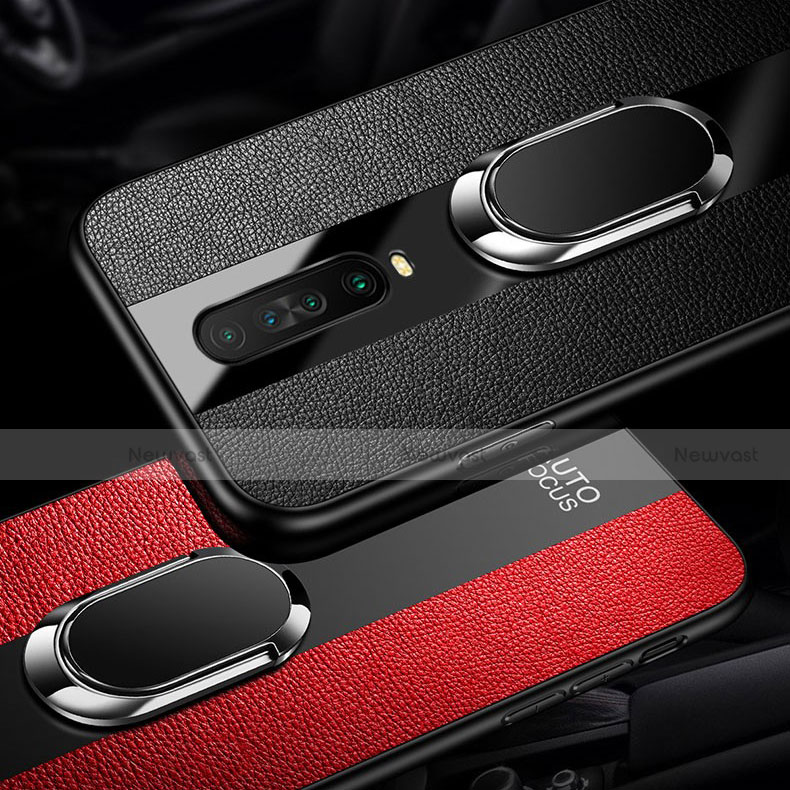 Soft Silicone Gel Leather Snap On Case Cover with Magnetic Finger Ring Stand for Xiaomi Poco X2