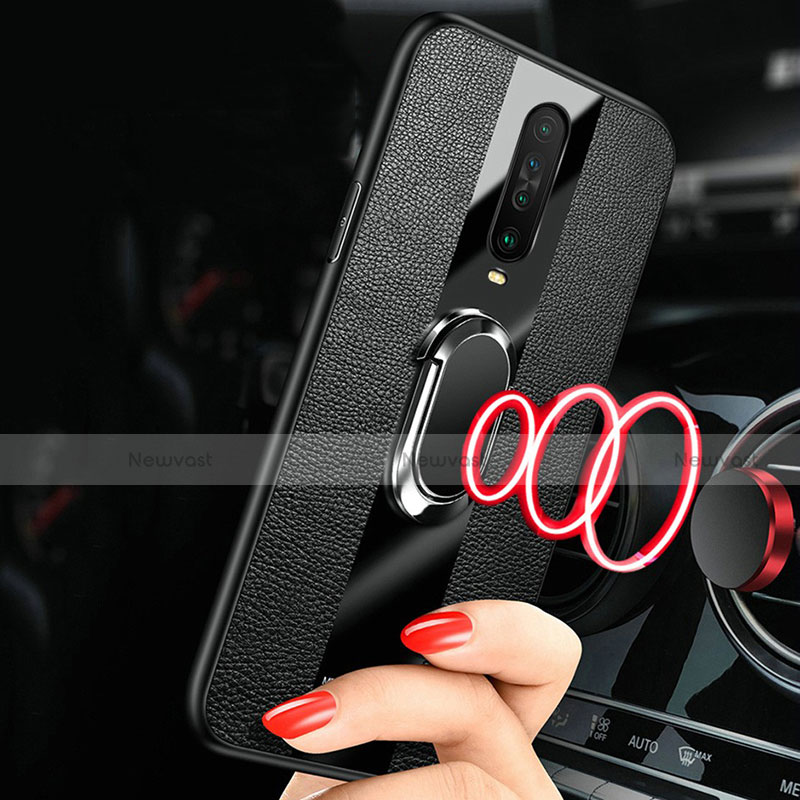 Soft Silicone Gel Leather Snap On Case Cover with Magnetic Finger Ring Stand for Xiaomi Poco X2