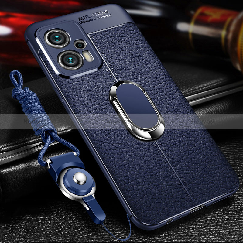 Soft Silicone Gel Leather Snap On Case Cover with Magnetic Finger Ring Stand for Xiaomi Poco X4 GT 5G