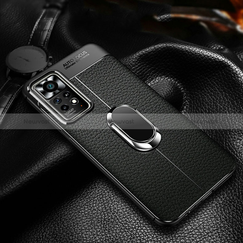 Soft Silicone Gel Leather Snap On Case Cover with Magnetic Finger Ring Stand for Xiaomi Poco X4 Pro 5G