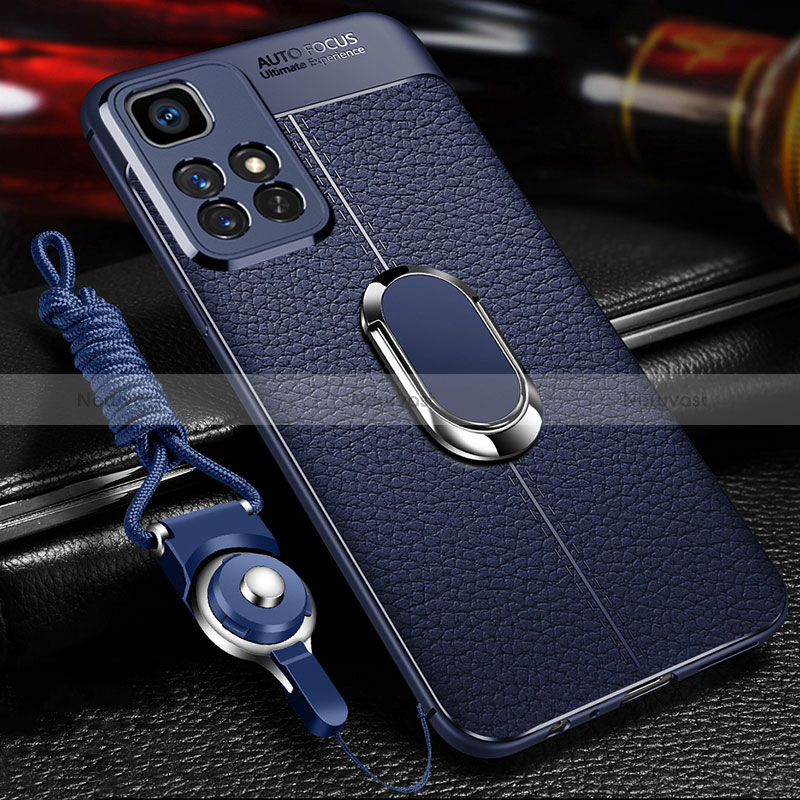 Soft Silicone Gel Leather Snap On Case Cover with Magnetic Finger Ring Stand for Xiaomi Redmi 10 (2022)