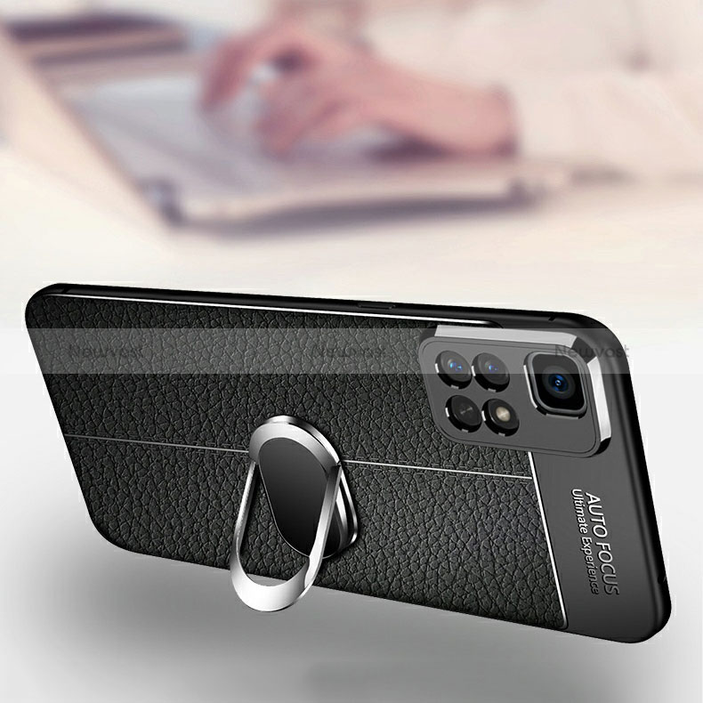 Soft Silicone Gel Leather Snap On Case Cover with Magnetic Finger Ring Stand for Xiaomi Redmi 10 (2022)