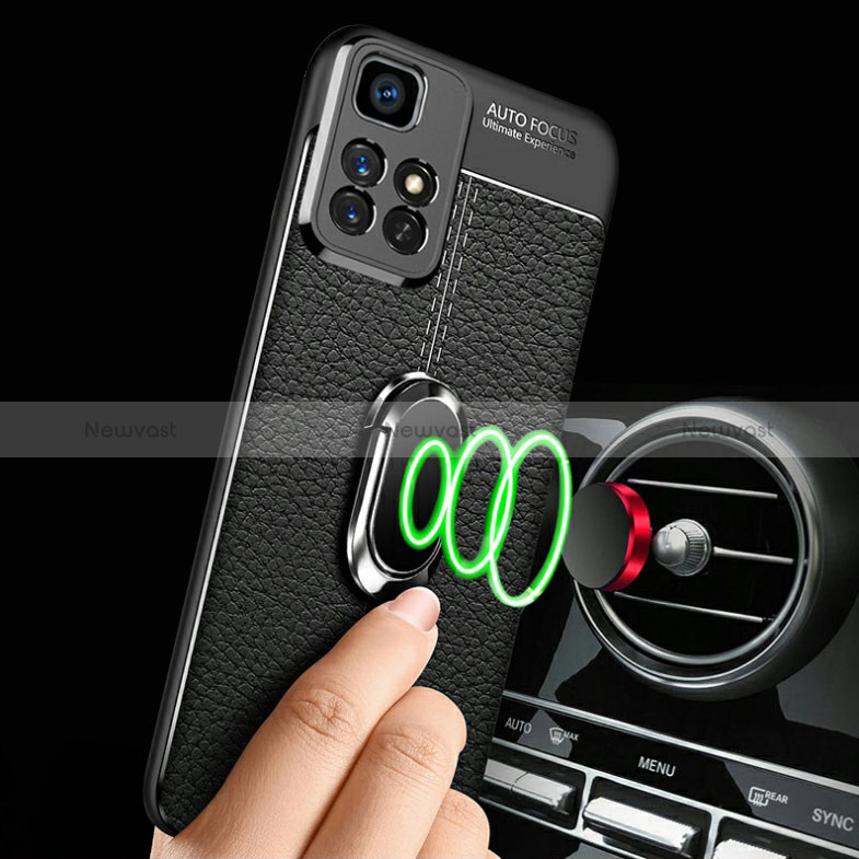 Soft Silicone Gel Leather Snap On Case Cover with Magnetic Finger Ring Stand for Xiaomi Redmi 10 (2022)