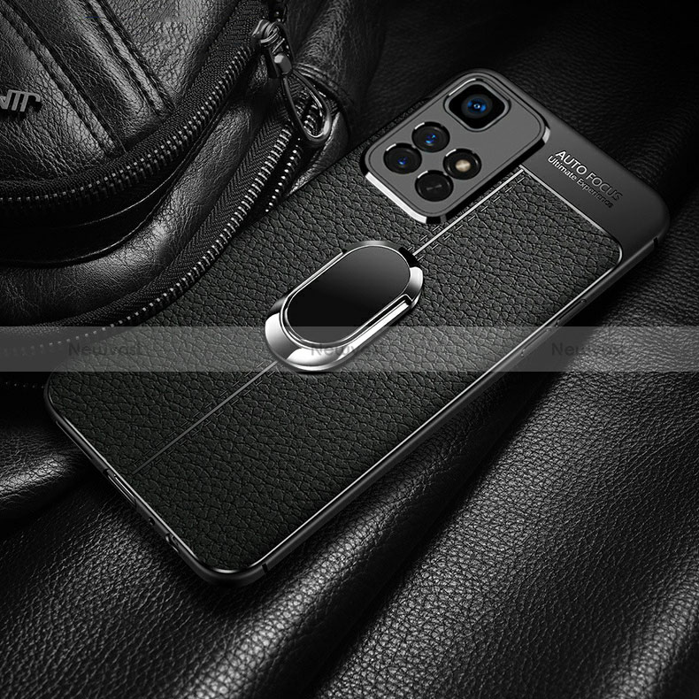 Soft Silicone Gel Leather Snap On Case Cover with Magnetic Finger Ring Stand for Xiaomi Redmi 10 (2022)