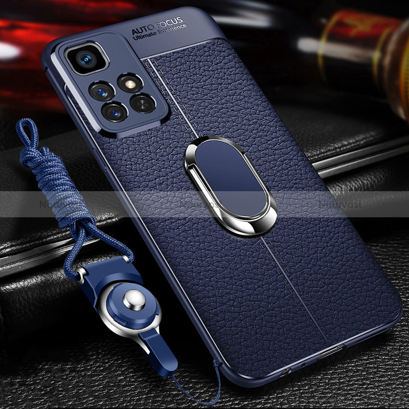 Soft Silicone Gel Leather Snap On Case Cover with Magnetic Finger Ring Stand for Xiaomi Redmi 10 4G