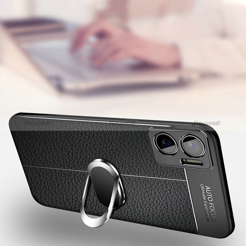 Soft Silicone Gel Leather Snap On Case Cover with Magnetic Finger Ring Stand for Xiaomi Redmi 10 5G