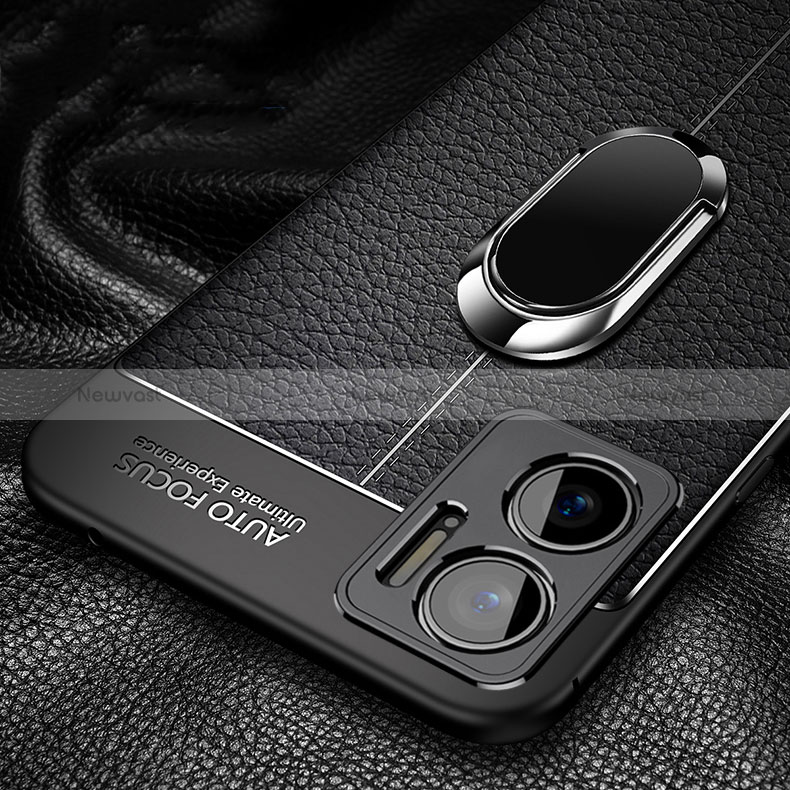 Soft Silicone Gel Leather Snap On Case Cover with Magnetic Finger Ring Stand for Xiaomi Redmi 11 Prime 5G