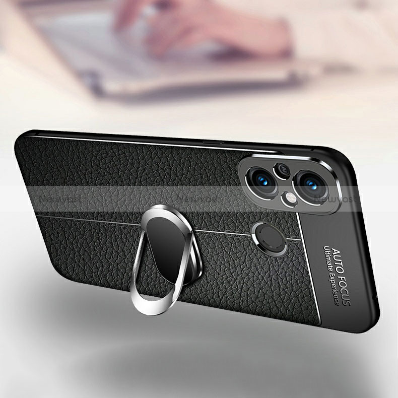 Soft Silicone Gel Leather Snap On Case Cover with Magnetic Finger Ring Stand for Xiaomi Redmi 12C 4G
