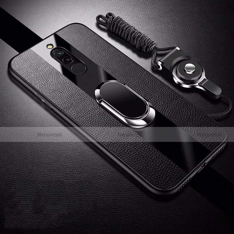 Soft Silicone Gel Leather Snap On Case Cover with Magnetic Finger Ring Stand for Xiaomi Redmi 8 Black