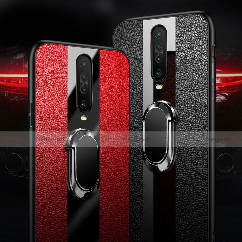 Soft Silicone Gel Leather Snap On Case Cover with Magnetic Finger Ring Stand for Xiaomi Redmi K30 4G