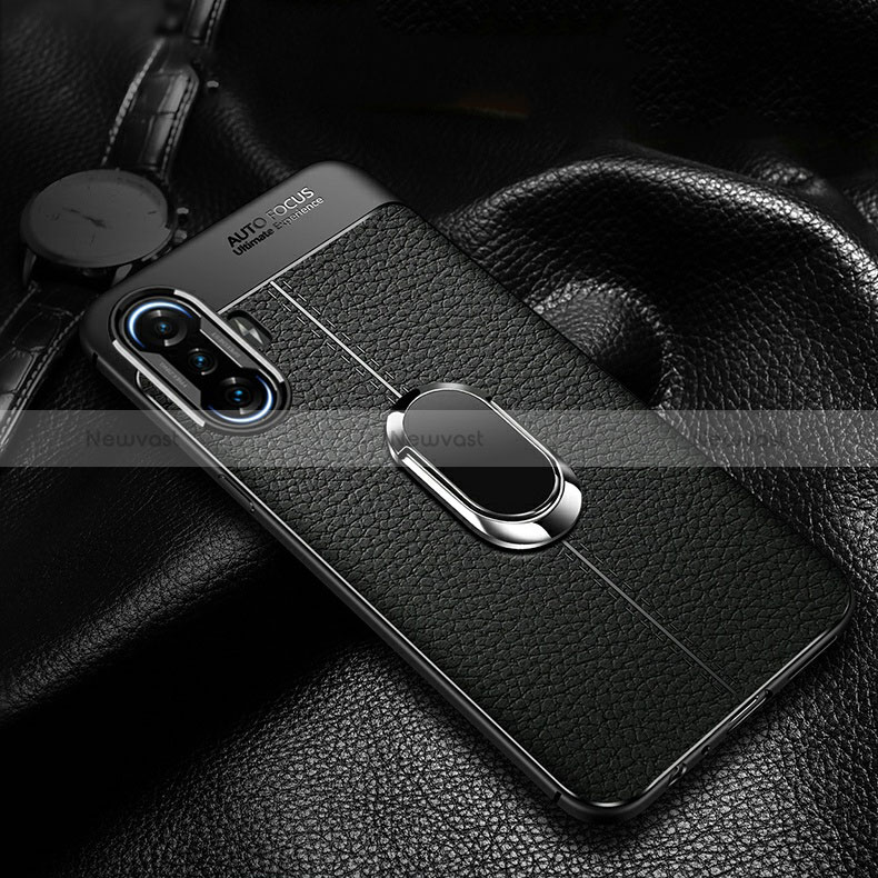 Soft Silicone Gel Leather Snap On Case Cover with Magnetic Finger Ring Stand for Xiaomi Redmi K40 Gaming 5G