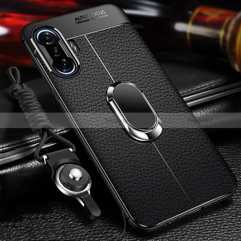 Soft Silicone Gel Leather Snap On Case Cover with Magnetic Finger Ring Stand for Xiaomi Redmi K40 Gaming 5G Black