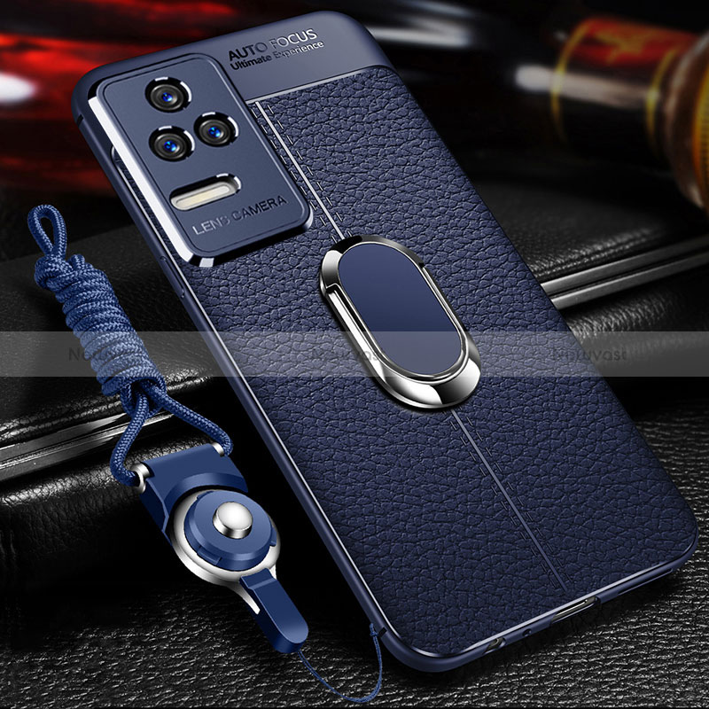 Soft Silicone Gel Leather Snap On Case Cover with Magnetic Finger Ring Stand for Xiaomi Redmi K50 5G