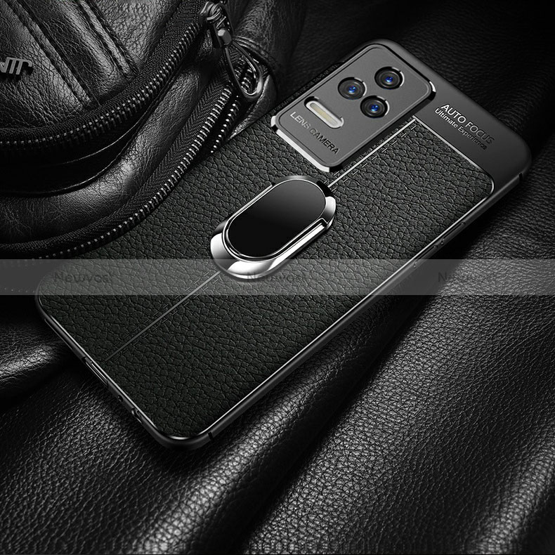 Soft Silicone Gel Leather Snap On Case Cover with Magnetic Finger Ring Stand for Xiaomi Redmi K50 5G