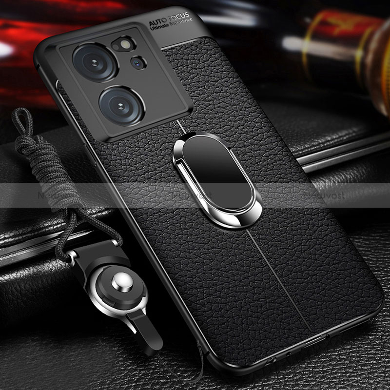 Soft Silicone Gel Leather Snap On Case Cover with Magnetic Finger Ring Stand for Xiaomi Redmi K60 Ultra 5G