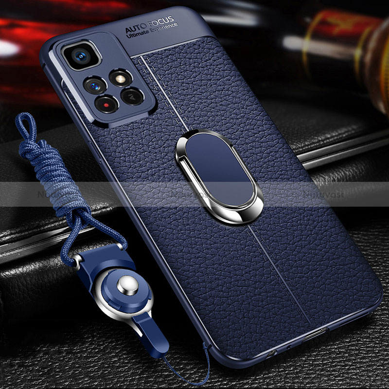 Soft Silicone Gel Leather Snap On Case Cover with Magnetic Finger Ring Stand for Xiaomi Redmi Note 11 5G