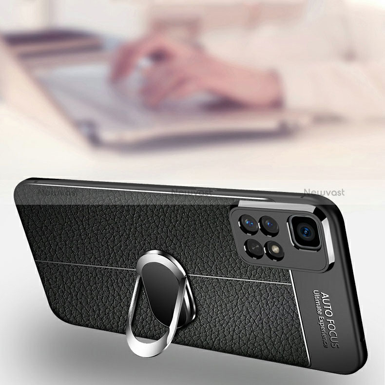 Soft Silicone Gel Leather Snap On Case Cover with Magnetic Finger Ring Stand for Xiaomi Redmi Note 11 5G
