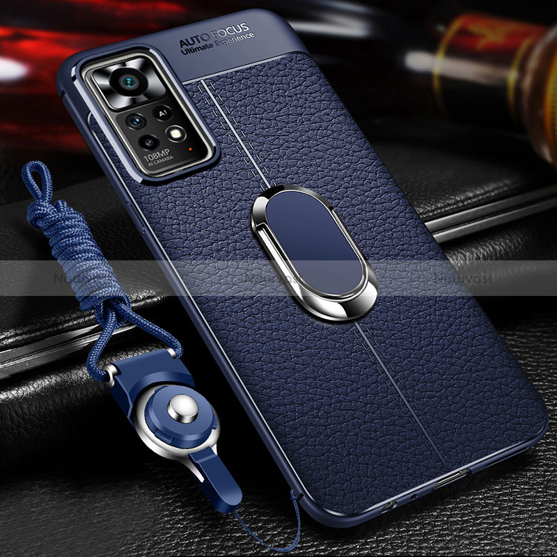 Soft Silicone Gel Leather Snap On Case Cover with Magnetic Finger Ring Stand for Xiaomi Redmi Note 11E Pro 5G