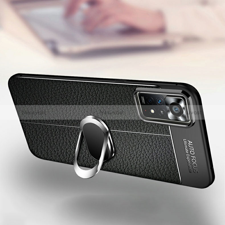 Soft Silicone Gel Leather Snap On Case Cover with Magnetic Finger Ring Stand for Xiaomi Redmi Note 11E Pro 5G