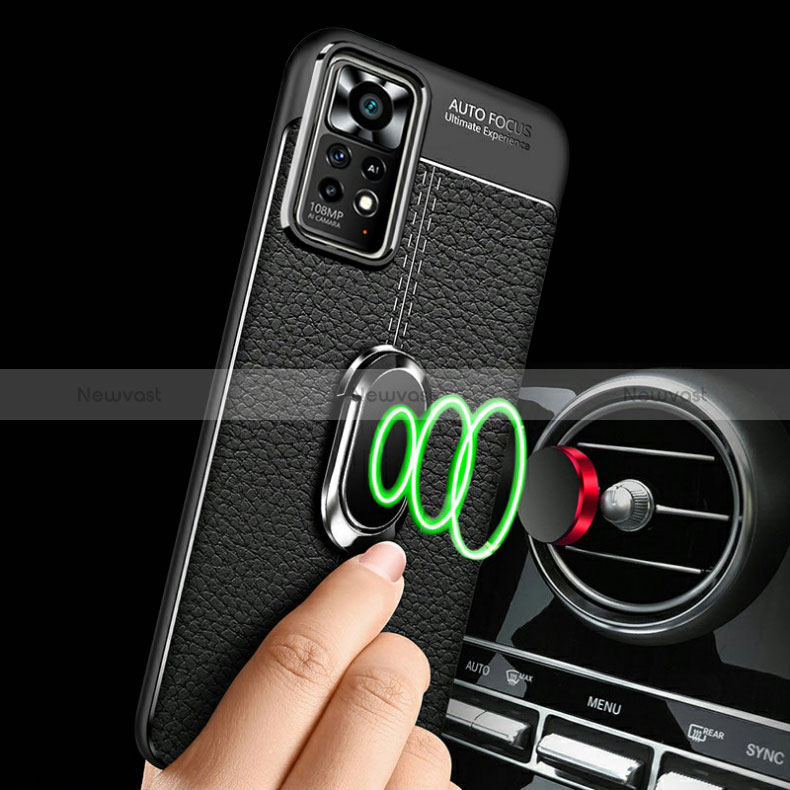 Soft Silicone Gel Leather Snap On Case Cover with Magnetic Finger Ring Stand for Xiaomi Redmi Note 11E Pro 5G
