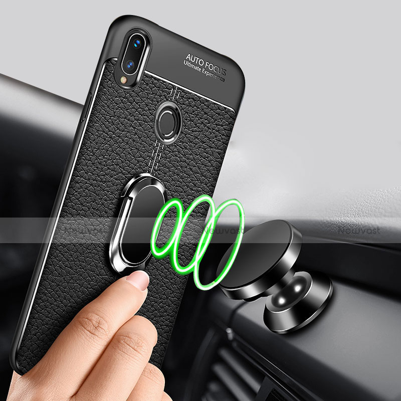 Soft Silicone Gel Leather Snap On Case Cover with Magnetic Finger Ring Stand for Xiaomi Redmi Note 7