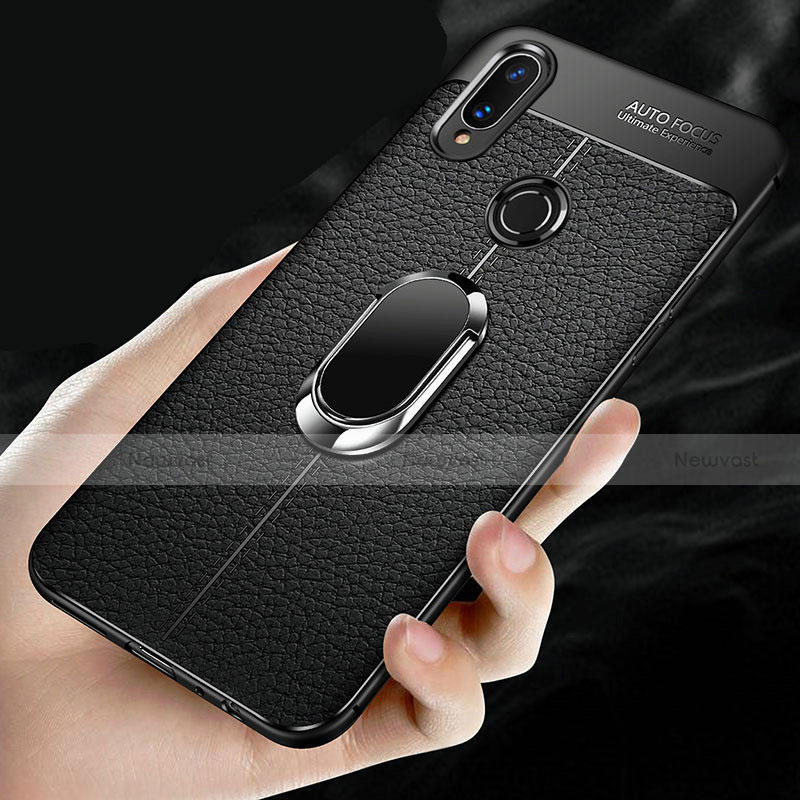 Soft Silicone Gel Leather Snap On Case Cover with Magnetic Finger Ring Stand for Xiaomi Redmi Note 7 Pro