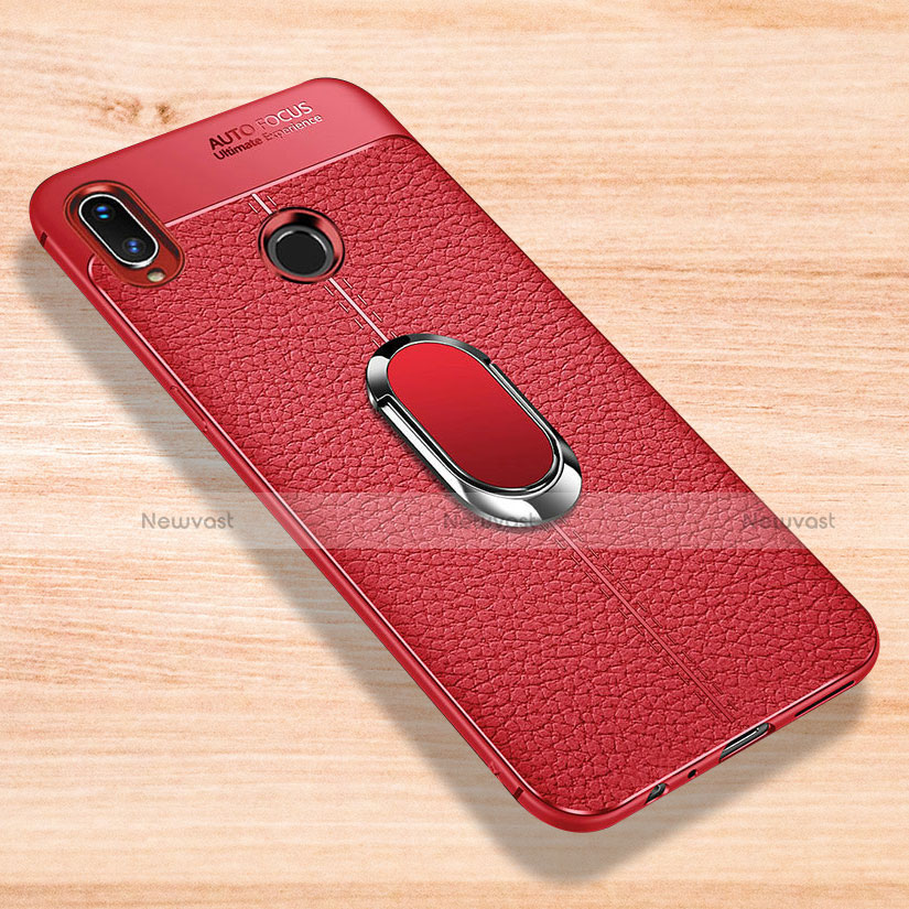 Soft Silicone Gel Leather Snap On Case Cover with Magnetic Finger Ring Stand for Xiaomi Redmi Note 7 Pro Red