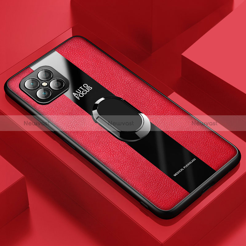 Soft Silicone Gel Leather Snap On Case Cover with Magnetic Finger Ring Stand PB1 for Huawei Nova 8 SE 4G Red