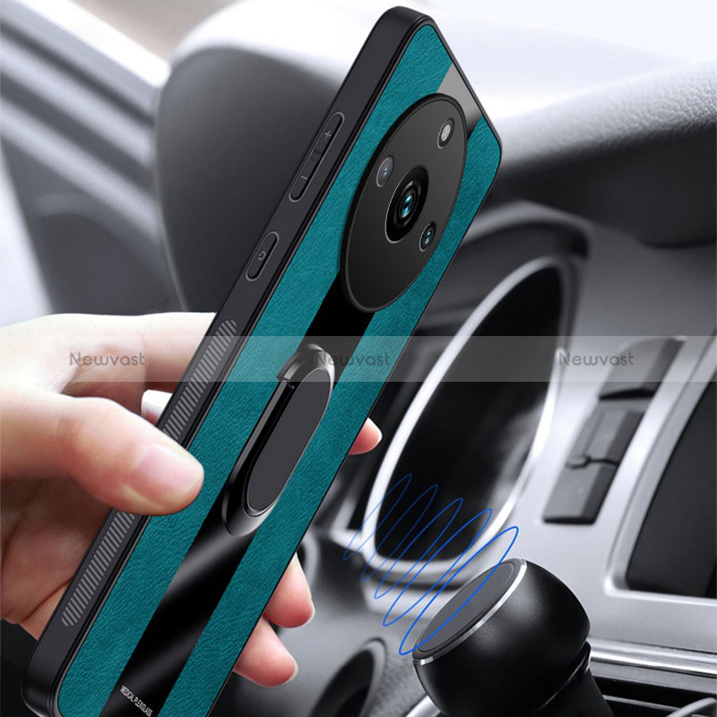 Soft Silicone Gel Leather Snap On Case Cover with Magnetic Finger Ring Stand PB1 for Realme 11 Pro+ Plus 5G