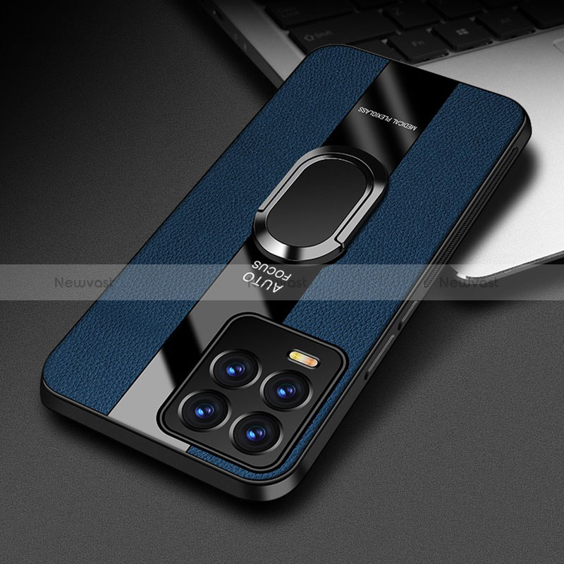 Soft Silicone Gel Leather Snap On Case Cover with Magnetic Finger Ring Stand PB1 for Realme 8 4G