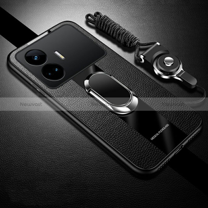 Soft Silicone Gel Leather Snap On Case Cover with Magnetic Finger Ring Stand PB1 for Realme GT Neo5 SE 5G