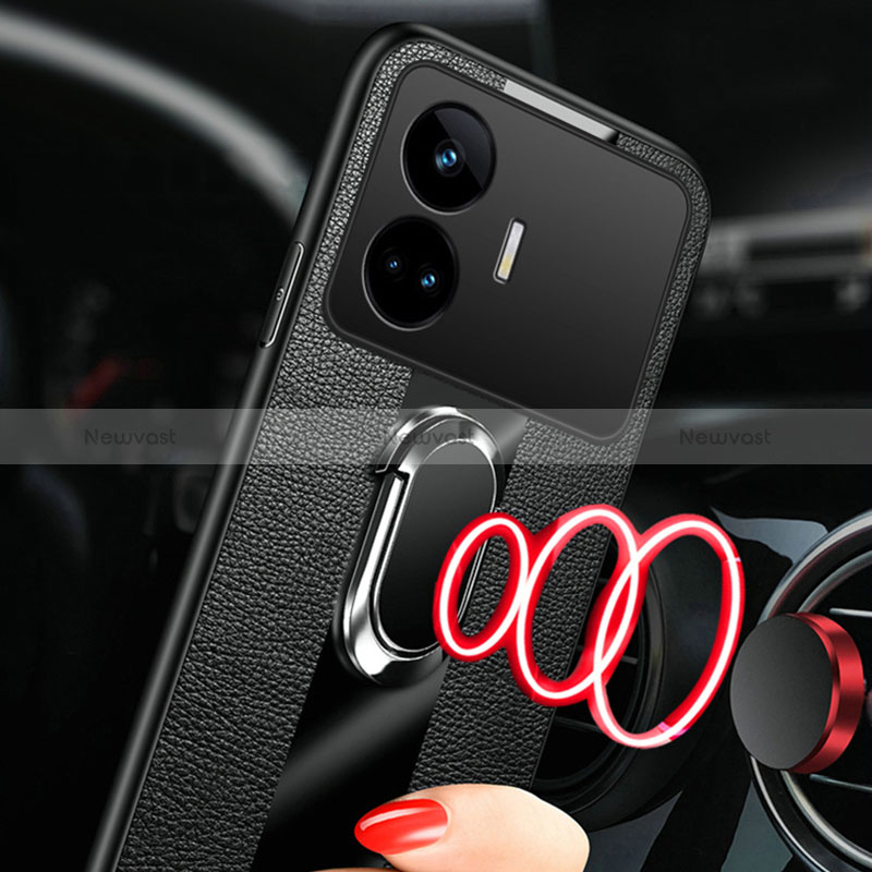 Soft Silicone Gel Leather Snap On Case Cover with Magnetic Finger Ring Stand PB1 for Realme GT Neo5 SE 5G