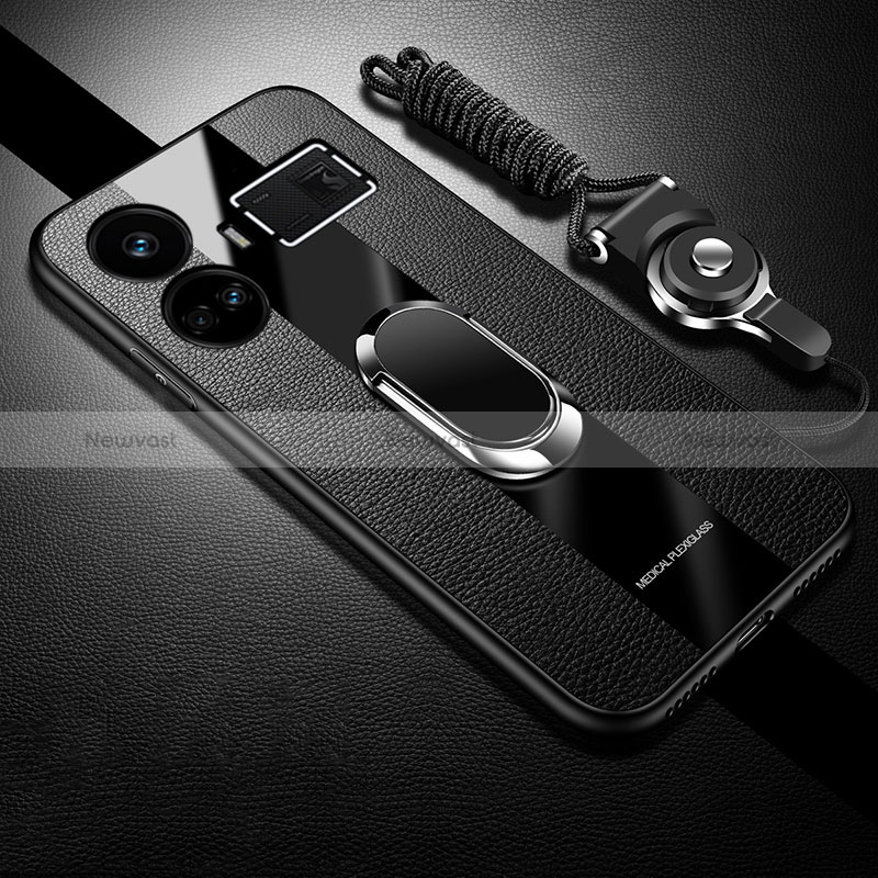 Soft Silicone Gel Leather Snap On Case Cover with Magnetic Finger Ring Stand PB1 for Realme GT Neo6 5G