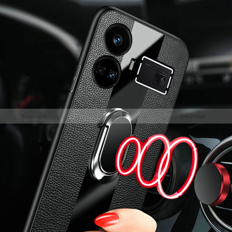 Soft Silicone Gel Leather Snap On Case Cover with Magnetic Finger Ring Stand PB1 for Realme GT3 5G