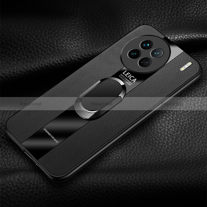 Soft Silicone Gel Leather Snap On Case Cover with Magnetic Finger Ring Stand PB1 for Vivo X90 5G