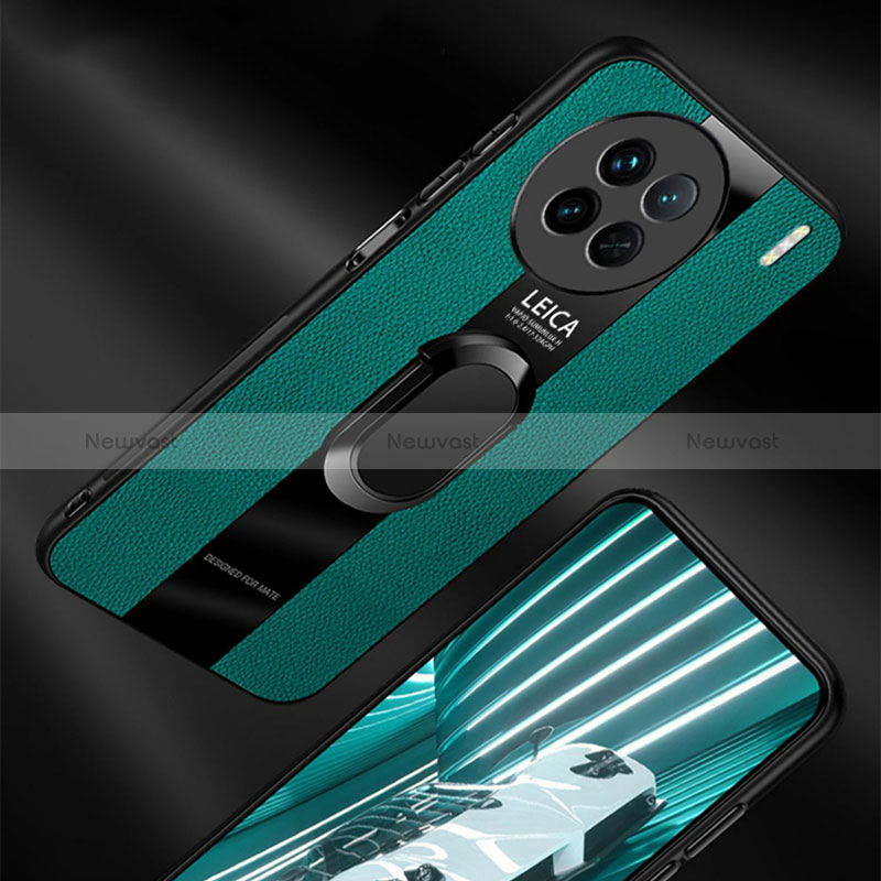 Soft Silicone Gel Leather Snap On Case Cover with Magnetic Finger Ring Stand PB1 for Vivo X90 Pro+ Plus 5G