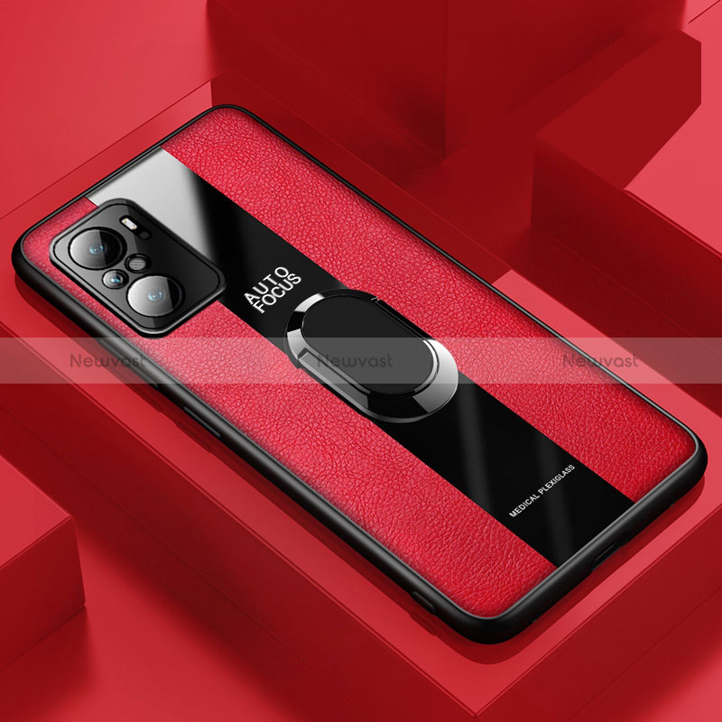 Soft Silicone Gel Leather Snap On Case Cover with Magnetic Finger Ring Stand PB1 for Xiaomi Mi 11X 5G Red
