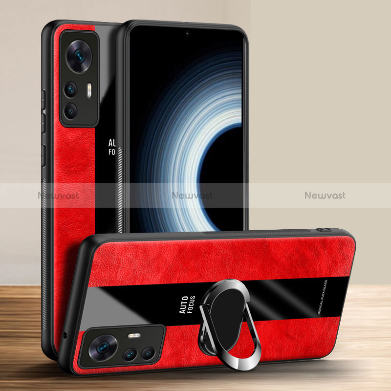 Soft Silicone Gel Leather Snap On Case Cover with Magnetic Finger Ring Stand PB1 for Xiaomi Mi 12T Pro 5G Red