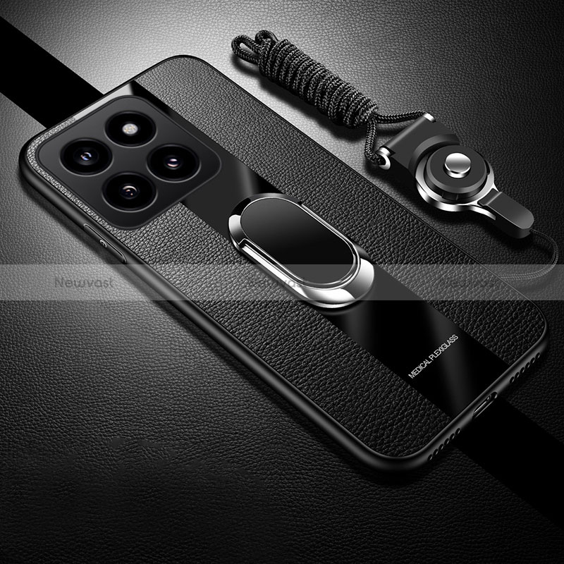 Soft Silicone Gel Leather Snap On Case Cover with Magnetic Finger Ring Stand PB1 for Xiaomi Mi 14 Pro 5G