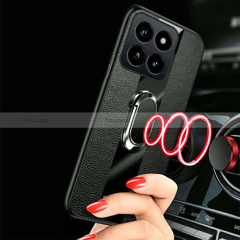 Soft Silicone Gel Leather Snap On Case Cover with Magnetic Finger Ring Stand PB1 for Xiaomi Mi 14 Pro 5G