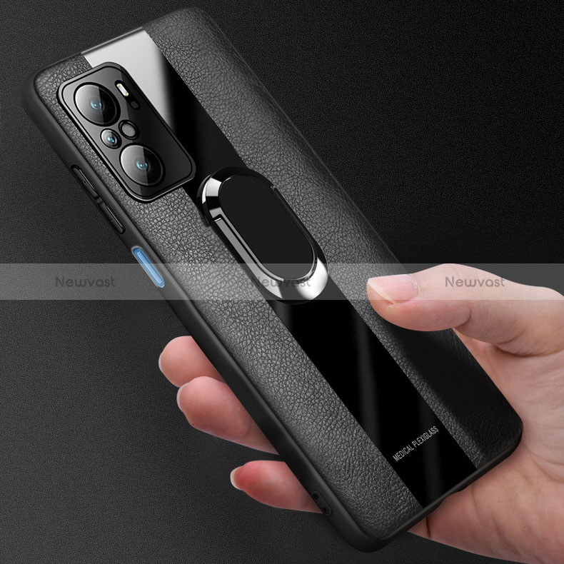 Soft Silicone Gel Leather Snap On Case Cover with Magnetic Finger Ring Stand PB1 for Xiaomi Poco F3 5G