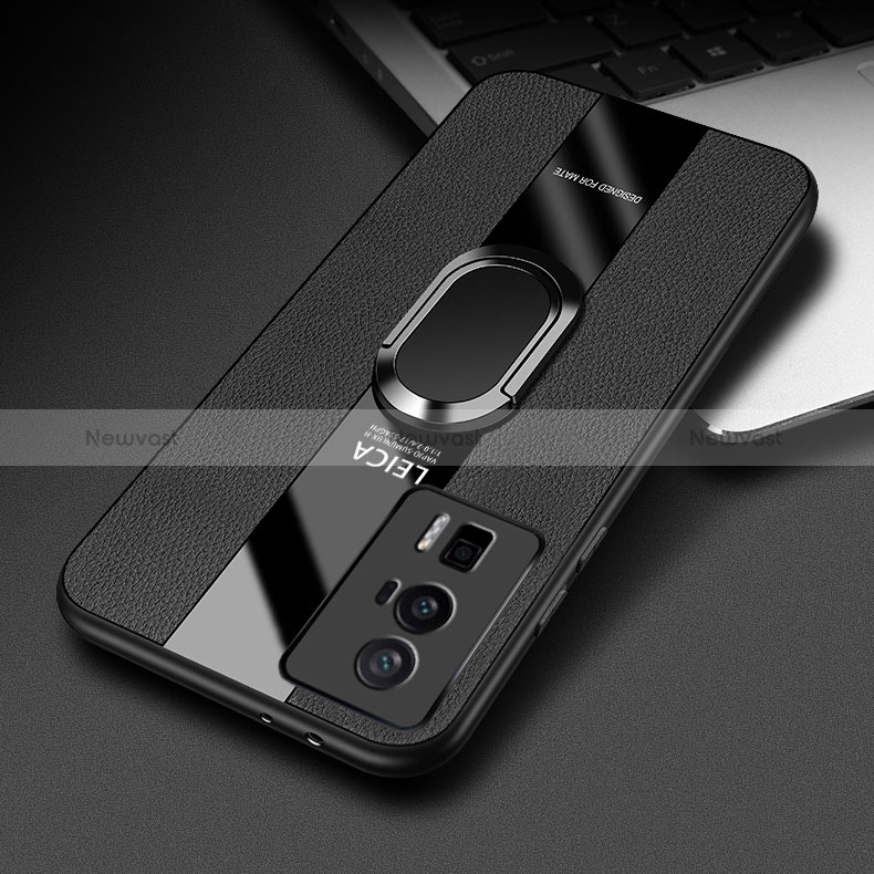 Soft Silicone Gel Leather Snap On Case Cover with Magnetic Finger Ring Stand PB1 for Xiaomi Poco F5 Pro 5G