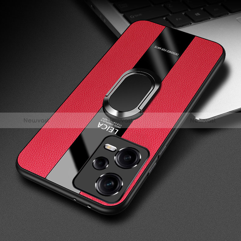 Soft Silicone Gel Leather Snap On Case Cover with Magnetic Finger Ring Stand PB1 for Xiaomi Poco X5 5G Red