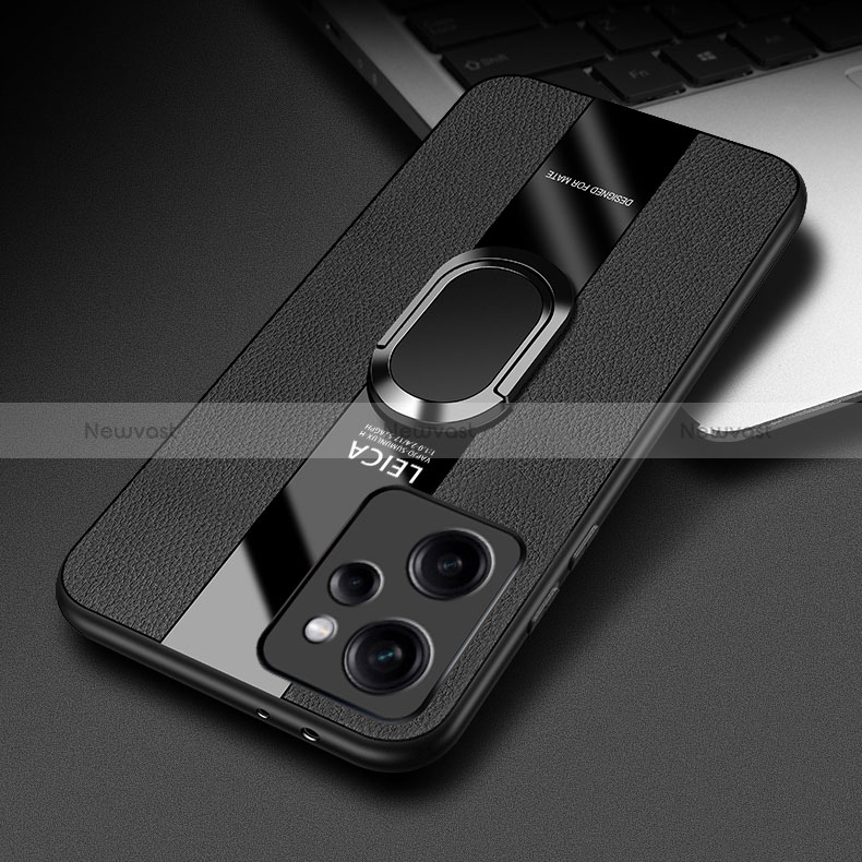 Soft Silicone Gel Leather Snap On Case Cover with Magnetic Finger Ring Stand PB1 for Xiaomi Poco X5 Pro 5G