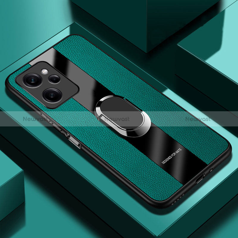 Soft Silicone Gel Leather Snap On Case Cover with Magnetic Finger Ring Stand PB1 for Xiaomi Poco X5 Pro 5G Green