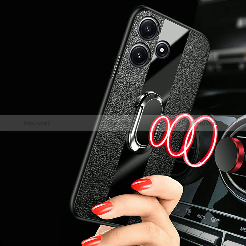 Soft Silicone Gel Leather Snap On Case Cover with Magnetic Finger Ring Stand PB1 for Xiaomi Redmi 12 5G