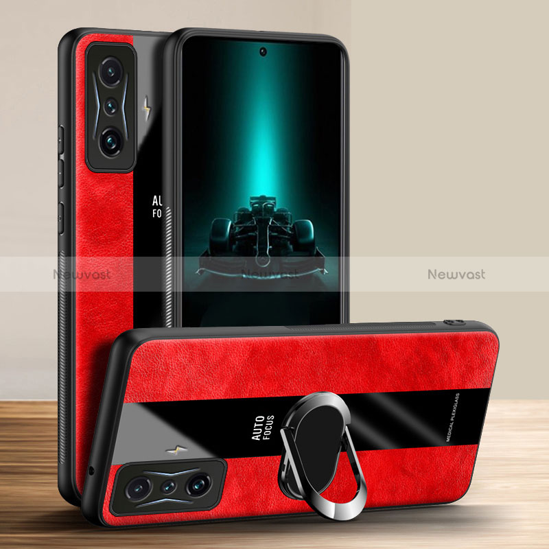 Soft Silicone Gel Leather Snap On Case Cover with Magnetic Finger Ring Stand PB1 for Xiaomi Redmi K50 Gaming 5G